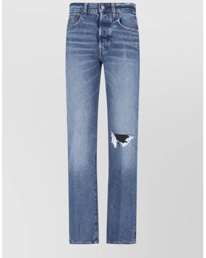 Polo Ralph Lauren Straight Leg Trousers Distressed Detail Belt Loops - Blue