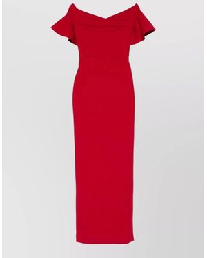 Solace London Off Shoulder Maxi Dress Fitted Silhouette - Red