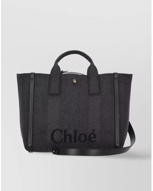 Chloé Tote Bag Logo Leather Bands - Black