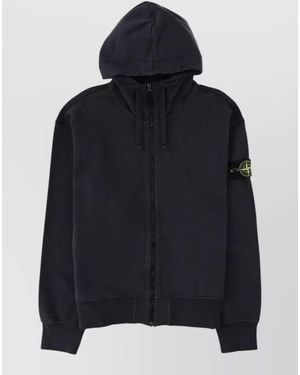 Stone Island Hooded Jacket Ribbed Cuffs Stretch Hem - Blue