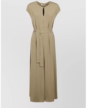 Max Mara Wide Leg Jumpsuit Cap Sleeves Waist Tie - Natural