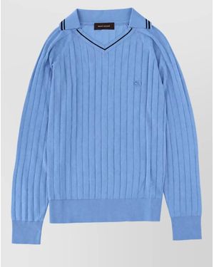 Wales Bonner Ribbed V-Neck Jumper - Blue