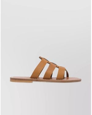 K. Jacques Strappy Leather Flat Sole Sandals - Brown