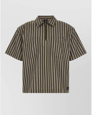 Vans Cropped Zip Shirt Striped Short Sleeve Collar - Multicolor