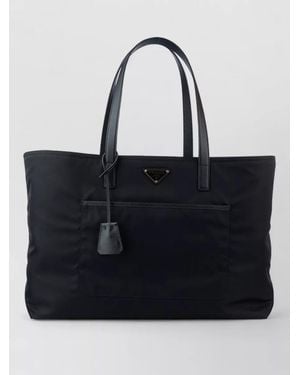 Prada Rectangular Tote Bag Top Handles Front Pocket - Black