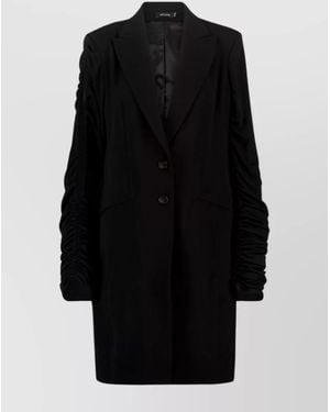 Atlein Wool Draped-Sleeve Long Coat - Black