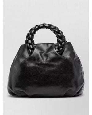 Hereu Medium Leather Tote Braided Top Handles - Black