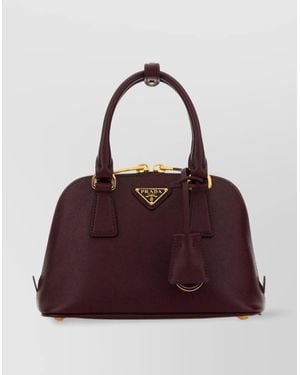 Prada Leather Handbag With-Tone Hardware And Top Handles - Purple