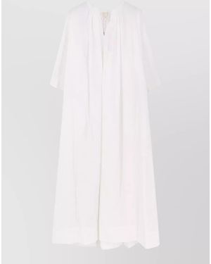 Aspesi Long Dress V Neckline Puff Sleeves - White