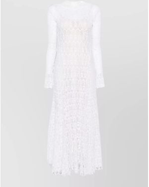 forte_forte Lace Midi Dress Long Sleeves Open Back - White
