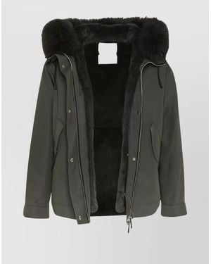 Yves Salomon Cotton Blend Short Parka With Fur Trim - Black