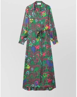 AZ FACTORY Silk Paisley-Print Long Wrap Maxi Dress - Green