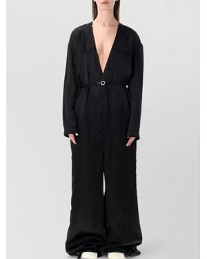 Rick Owens Long Sleeve Belted Jumpsuit Wide Leg - Black