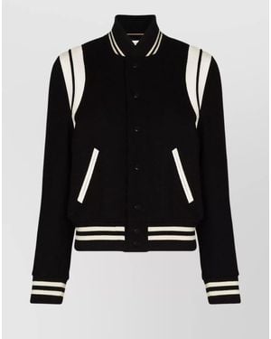 Saint Laurent Wool Varsity Bomber Jacket - Black