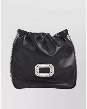 Roger Vivier Leather Crystal-Embellished Mini Clutch Bag - Black
