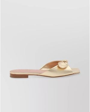 Malone Souliers Bow Detail Metallic Finish Flat Sole Mules - Natural
