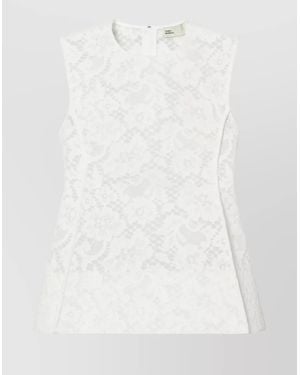 Tory Burch Lace Floral Sleeveless Top With Raw Edges - White