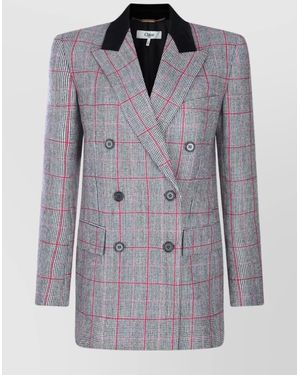 Chloé Virgin Wool Checked Double-Breasted Blazer - Grey