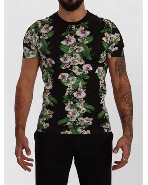 Dolce & Gabbana Floral Orchid Crewneck Slim Fit T Shirt - Green