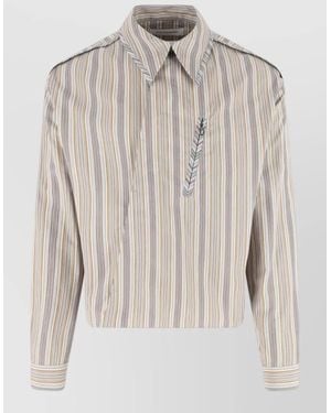 Kiko Kostadinov Striped Point Collar Shirt Chest Pocket - Natural