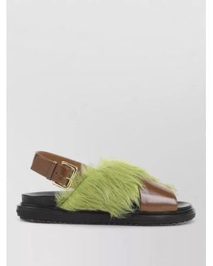 Marni Fussbett Leather Calfskin Cross Strap Sandals - Green