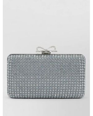 Self-Portrait Crystal Clutch Bag Bow Chain Strap - Grey