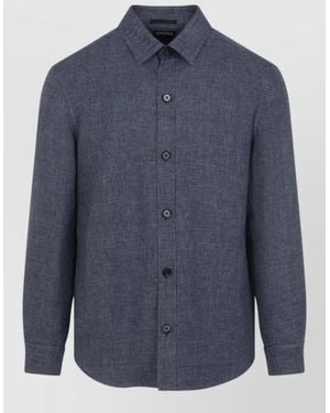ZEGNA Long Sleeve Shirt Button Cuffs Collar - Blue