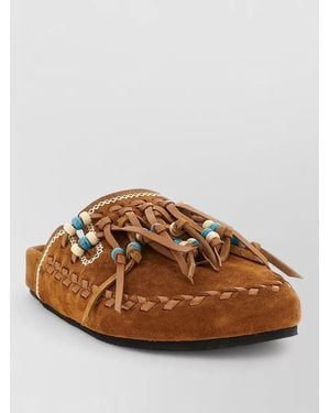 Alanui Journey Beaded Braided Flat Open Toe Slides - Brown