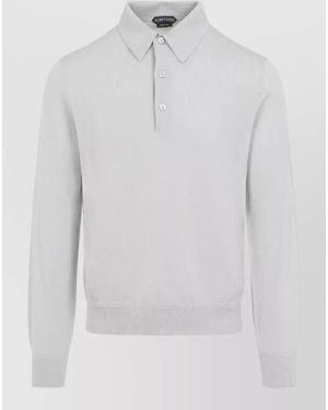 Tom Ford Cashmere Silk Long Sleeve Knit Polo - White