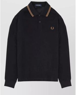 Fred Perry Logo Shirt Polo Collar Ribbed Cuffs - Blue