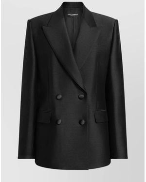 Dolce & Gabbana Faille Double-Breasted Jacket Padded Shoulders - Black