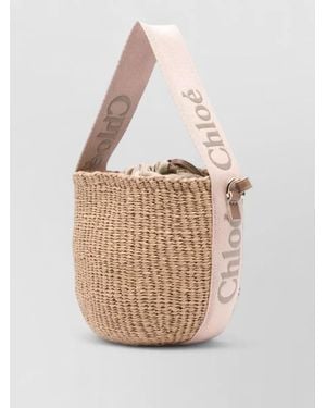 Chloé Woody Bucket Crossbody Satchel Woven Strap - Natural