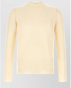 Zanone High Neck Lightweight Long Sleeve Rib Knit - Natural