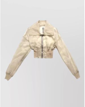 Rick Owens Cropped Bomber Jacket Sheer Open Collar - White