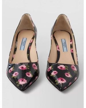 Prada Floral Patent Leather Stiletto Heel Pumps - Black