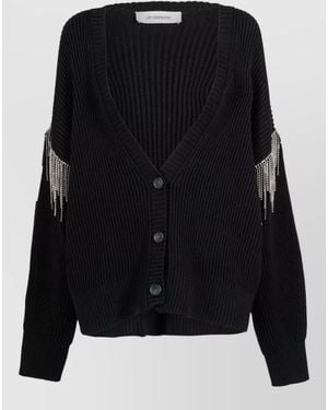 Sportmax Wool Cardigan Rhinestone Removable Sleeves V Neck - Black