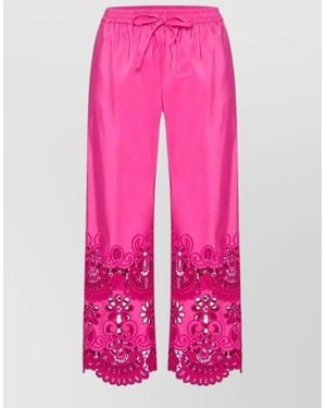 Valentino Garavani Trousers Wide Leg Lace Detailing Scalloped Hem - Pink