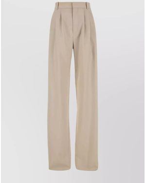 Saint Laurent Wool Mid-Rise Pleated Wide-Leg Trousers - Natural