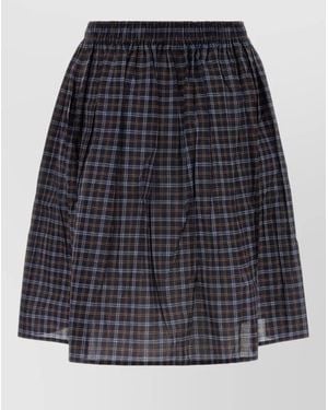 Miu Miu Cotton Skirt Pleated Design Plaid Pattern - Blue