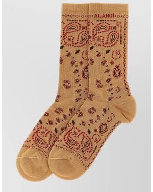 Alanui Bandana Paisley Pattern Mid Calf Socks - Natural