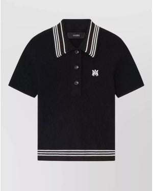 Amiri Ribbed Striped Polo Top - Black