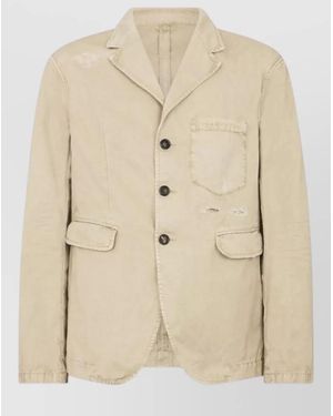 DSquared² Jacket Distressed Detailing Front Pockets Notched Lapel - Natural