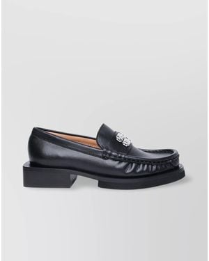 Ganni Leather Loafers With Stacked Heel And Metallic Hardware - Blue