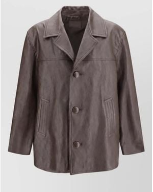 Saint Laurent Wool Single Breasted Coat - Brown