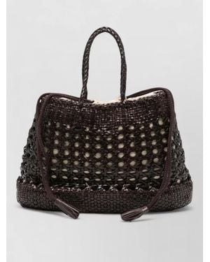 Dragon Diffusion Woven Tote Bag Braided Top Handles - Black
