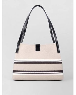 Balmain Release Small Canvas Leather Shopper Bag - Natural