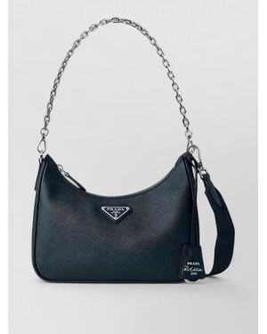 Prada Shoulder Bag Chain Strap Textured Finish - Blue