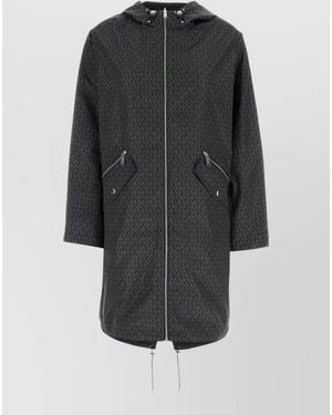 Michael Kors Long Hooded Parka Patterned Design Drawstring Hem - Grey