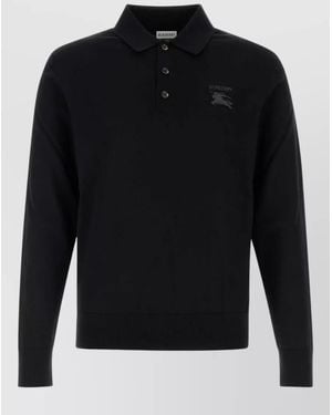 Burberry Wool Polo Shirt Regular Fit Long Sleeves - Black