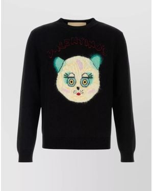 Valentino Garavani Crew Neck Graphic Design Long Sleeves Sweater - Black